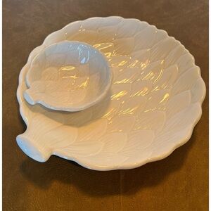 Vintage Fitz and Floyd Artichoke White Ceramic Chip and Dip Serving Platter